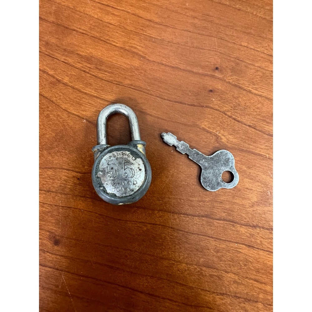 Vintage Walco 95 Padlock with Key Milford Conn Small Round Silver Lock